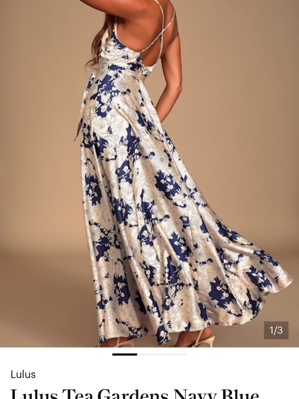 Lulu's Navy and Cream Floral Backless Slip Maxi Dress